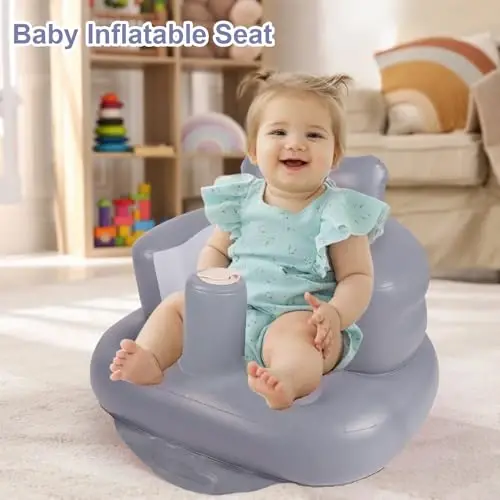 AirSwim Inflatable Baby Seat, Inflatable Baby Chair for Babies 3 Months and Up, Summer Blow Up Chair with Built in Air Pump, Infant Floor Seats for Learning to Sit, Palying, Camping, Grey - 2