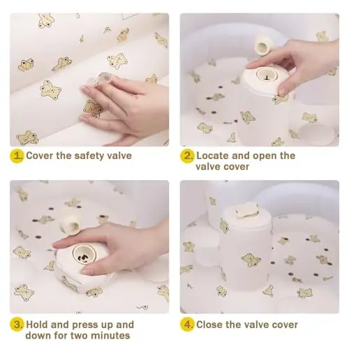 AirSwim Inflatable Baby Seat, Inflatable Baby Chair for Babies 3 Months and Up Summer Baby Inflatable Seat for Sitting Up, Blow Up Baby Floor Seat with Built in Air Pump, Bear - 5