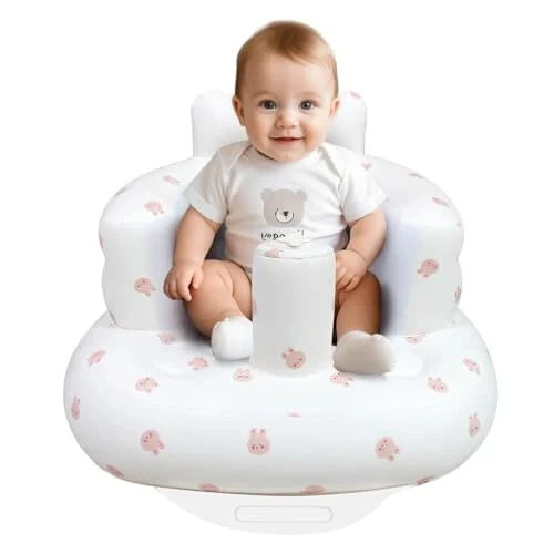AirSwim Inflatable Baby Chair, Inflatable Baby Seat for Babies 3 Months and Up, Summer Blow Up Chair with Built in Air Pump, Bumbo Seat for Learning to Sit, Palying, Camping, Rabbit - AirSwim