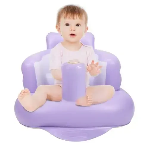 AirSwim Inflatable Baby Chair, Inflatable Baby Seat for Babies 3 Months and Up, Summer Blow Up Chair with Built in Air Pump, Bumbo Seat for Learning to Sit, Palying, Camping, Purple - AIRSWIM