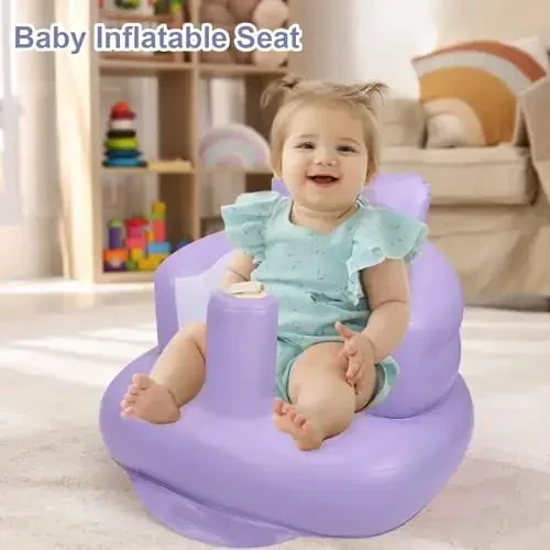 AirSwim Inflatable Baby Chair, Inflatable Baby Seat for Babies 3 Months and Up, Summer Blow Up Chair with Built in Air Pump, Bumbo Seat for Learning to Sit, Palying, Camping, Purple - 4