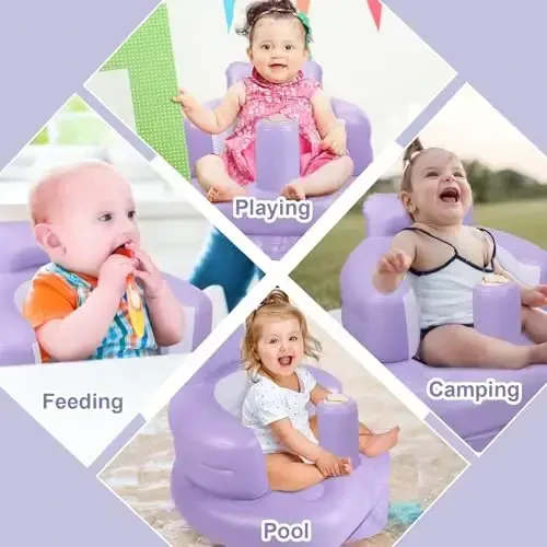 AirSwim Inflatable Baby Chair, Inflatable Baby Seat for Babies 3 Months and Up, Summer Blow Up Chair with Built in Air Pump, Bumbo Seat for Learning to Sit, Palying, Camping, Purple - 5