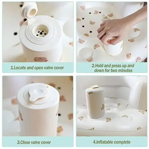 AirSwim Inflatable Baby Seat, Inflatable Baby Chair for Babies 3 Months and Up, Summer Blow Up Chair with Built in Air Pump, Infant Floor Seats for Learning to Sit, Palying, Camping, Bear Head - 2