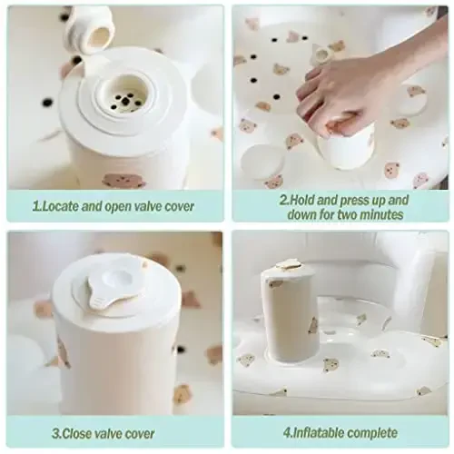 AirSwim Inflatable Baby Seat, Inflatable Baby Chair for Babies 3 Months and Up, Summer Blow Up Chair with Built in Air Pump, Infant Floor Seats for Learning to Sit, Palying, Camping, Bear Head - 2