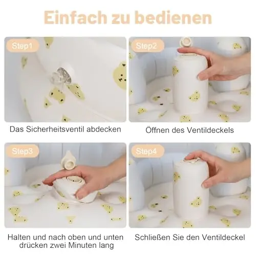 AirSwim Inflatable Baby Seat, Inflatable Baby Chair for Babies 3 Months and Up, Summer Blow Up Chair with Built in Air Pump, Infant Floor Seats for Learning to Sit, Palying, Camping, Bear Head - 5