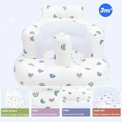 AirSwim Inflatable Baby Chair, Baby Inflatable Seat for Babies 3 Months and Up Summer Inflatable Baby Seat for Sitting Up, Blow Up Baby Floor Seat with Built in Air Pump, Rainbow - 3