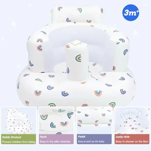 AirSwim Inflatable Baby Chair, Baby Inflatable Seat for Babies 3 Months and Up Summer Inflatable Baby Seat for Sitting Up, Blow Up Baby Floor Seat with Built in Air Pump, Rainbow - 3