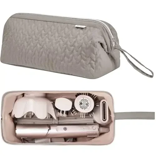 KarSyon Shark Flex Style Case for Airwrap Hair Dryer Brush Revlon Hair Tools Travel Bag Carrying Case Flat Curling Iron Organizer (Camel) - 2