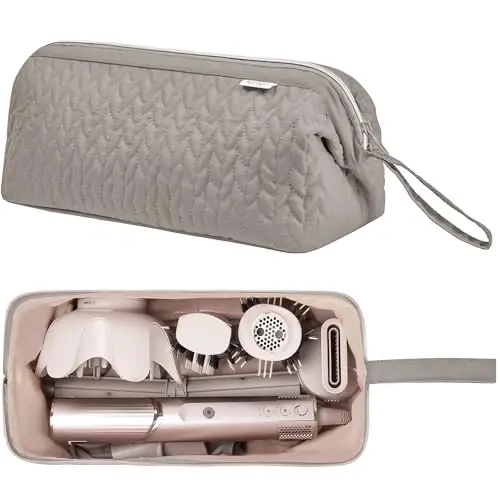 KarSyon Shark Flex Style Case for Airwrap Hair Dryer Brush Revlon Hair Tools Travel Bag Carrying Case Flat Curling Iron Organizer (Camel) - 2