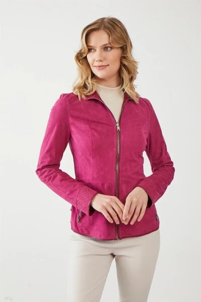 Aisha Dark Pink Women's Suede Jacket - DERIDERIM