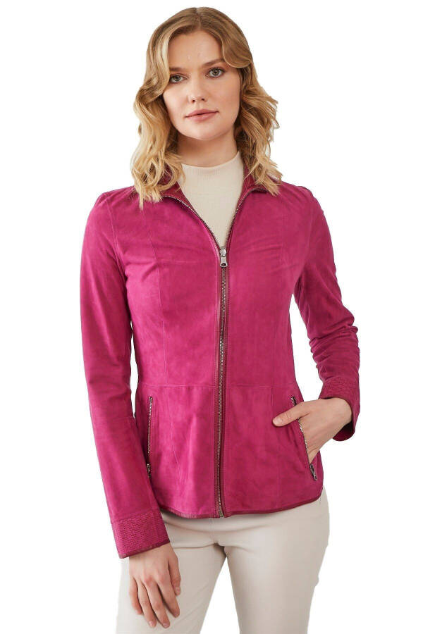 Aisha Dark Pink Women's Suede Jacket - 2