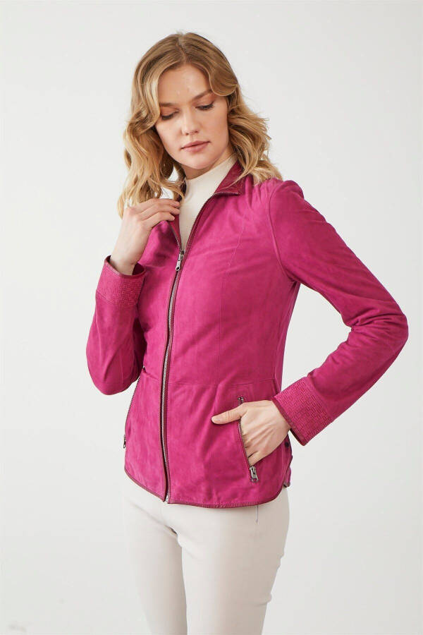 Aisha Dark Pink Women's Suede Jacket - 3