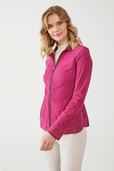 Aisha Dark Pink Women's Suede Jacket - 4