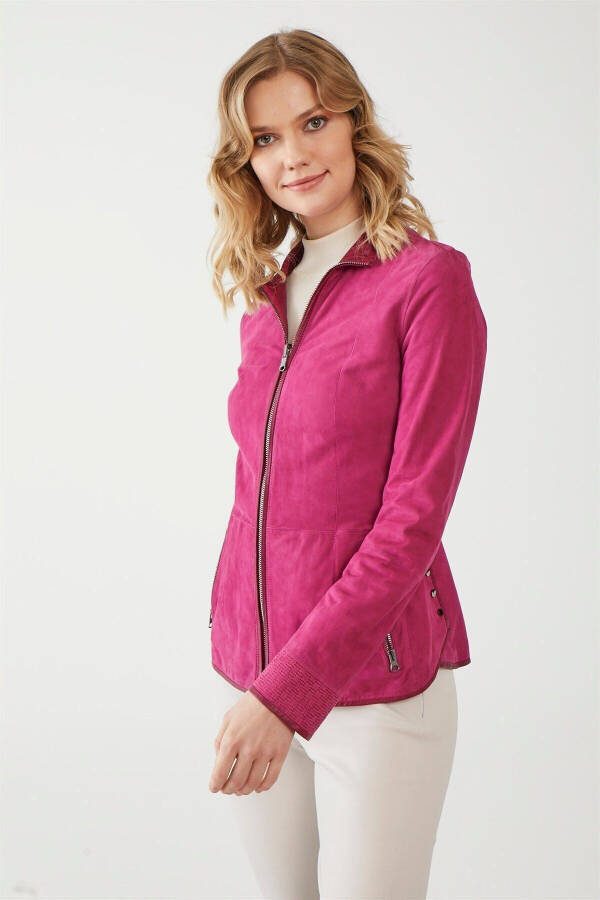 Aisha Dark Pink Women's Suede Jacket - 4