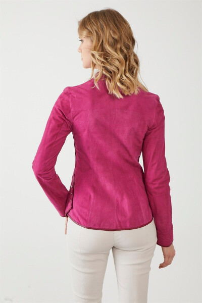 Aisha Dark Pink Women's Suede Jacket - 5