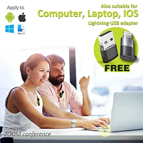 Aisizon Wireless Mics, Wireless Clip on Microphones, Lapel Microphone A2d One Pair Two, for Android Phone, iPhone 15, Laptop, Video Recording - 4