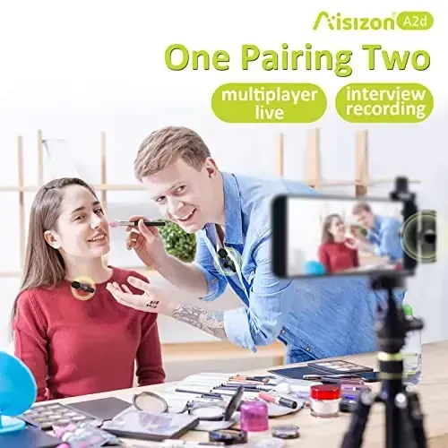 Aisizon simsiz mikrofonlar, simsiz qisqichli mikrofonlar, Lapel Microphone A2d One Pair Two, Android telefon, iPhone 15, noutbuk, video yozuv uchun - 3