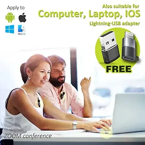 Aisizon simsiz mikrofonlar, simsiz qisqichli mikrofonlar, Lapel Microphone A2d One Pair Two, Android telefon, iPhone 15, noutbuk, video yozuv uchun - 4