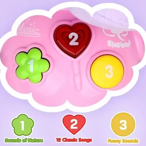 Aitbay Plush Elephant Music Baby Toys 0 3 6 9 12 Months, Cute Stuffed Aminal Light Up Baby Toys Newborn Baby Musical Toys for Infant Babies Boys & Girls Toddlers 0 to 36 Months (Purple) - 4