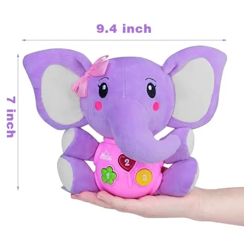 Aitbay Plush Elephant Music Baby Toys 0 3 6 9 12 Months, Cute Stuffed Aminal Light Up Baby Toys Newborn Baby Musical Toys for Infant Babies Boys & Girls Toddlers 0 to 36 Months (Purple) - 3