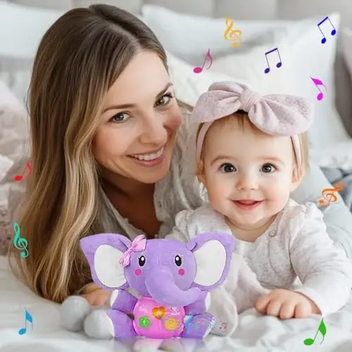 Aitbay Plush Elephant Music Baby Toys 0 3 6 9 12 Months, Cute Stuffed Aminal Light Up Baby Toys Newborn Baby Musical Toys for Infant Babies Boys & Girls Toddlers 0 to 36 Months (Purple) - 7