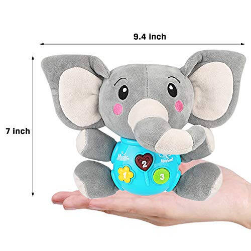 Aitbay Plush Elephant Music Baby Toys 0 3 6 9 12 Months, Cute Stuffed Animal Light Up Baby Toys Newborn Baby Musical Toys for Infant Babies Boys & Girls Toddlers 0 to 36 Months (Gray) - 4