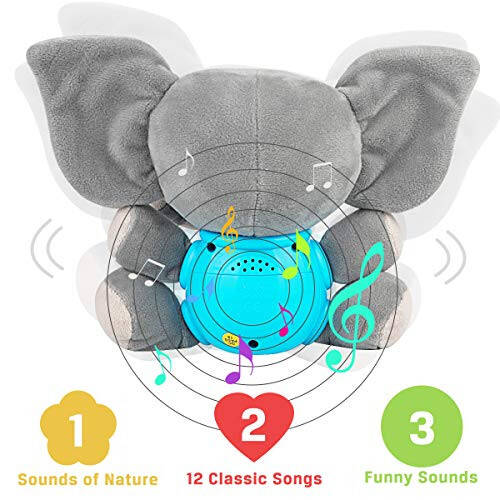 Aitbay Plush Elephant Music Baby Toys 0 3 6 9 12 Months, Cute Stuffed Animal Light Up Baby Toys Newborn Baby Musical Toys for Infant Babies Boys & Girls Toddlers 0 to 36 Months (Gray) - 5