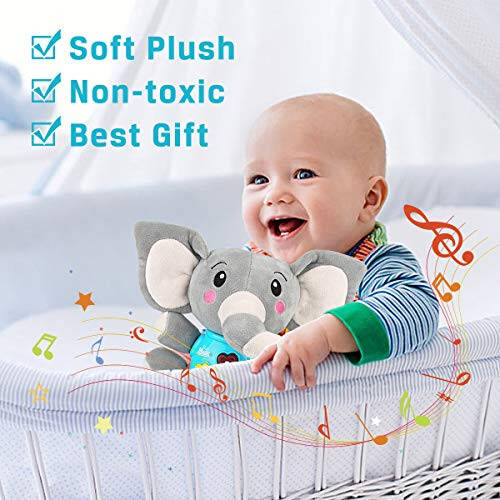 Aitbay Plush Elephant Music Baby Toys 0 3 6 9 12 Oy, Yoqimli Stuffed Animal Light Up Baby Toys Yangi tug'ilgan chaqaloq Musiqa o'yinchoqlari Chaqaloq o'g'il va qiz bolalar uchun 0 dan 36 oygacha (Kulrang) - 6