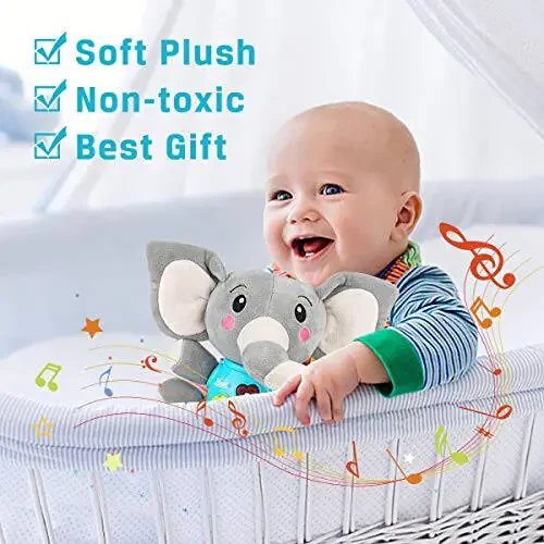 Aitbay Plush Elephant Music Baby Toys 0 3 6 9 12 Oy, Yoqimli Stuffed Animal Light Up Baby Toys Yangi tug'ilgan chaqaloq Musiqa o'yinchoqlari Chaqaloq o'g'il va qiz bolalar uchun 0 dan 36 oygacha (Kulrang) - 6