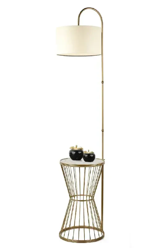 Айтуг Торшер Журнальный Столик Античный Мрамор Дерево Кремовый Абажур-Античный - 3