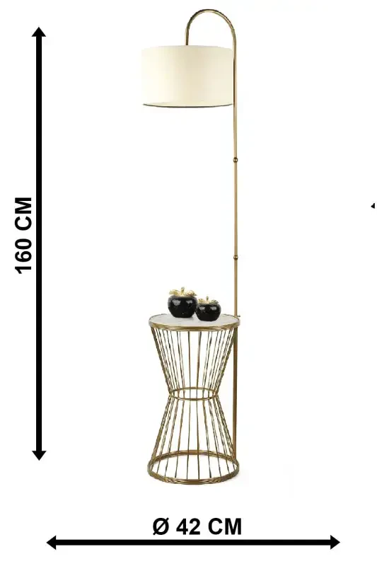 Айтуг Торшер Журнальный Столик Античный Мрамор Дерево Кремовый Абажур-Античный - 5