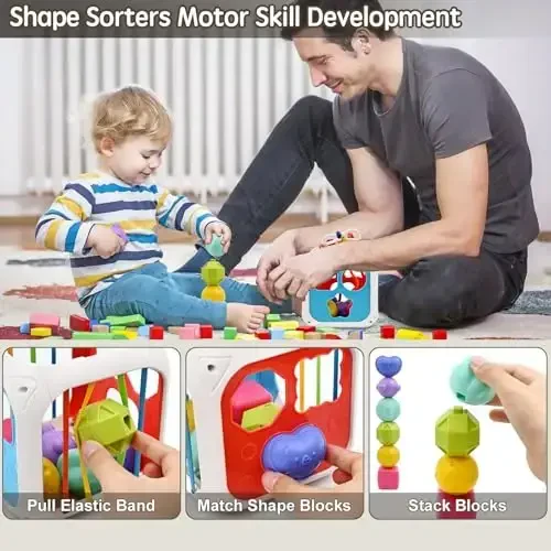 AiTuiTui Baby Toys 12 18 Months, Sensory Montessori Toys for 1 2 Year Old Boy Girl Gifts, 7 in 1 Multifunction Educational Toys with Shape Sorter Stacking Blocks for Toddlers Birthday Gifts - 6