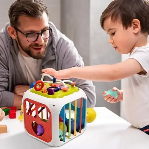 AiTuiTui Multifunction Baby Sensory Montessori Activity Cube Toys, Shape Sorter Early Learning Educational Interactive Toys for Infant Toddlers Boy Girl, Birthday Gifts Christmas Stocking Stuffers - 5