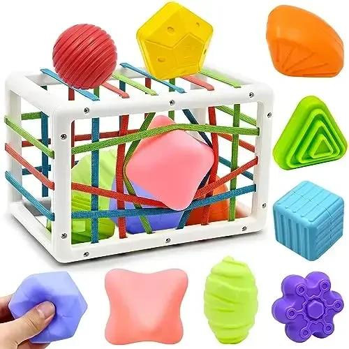 Baby Sensory Montessori Activity Toys for 1 2 Year Old Boy Girl, Early Learning Develop Shape Sorter Cube with Soft Textured Balls for Infants Toddler Birthday Gifts Christmas Stocking Stuffers - Baby