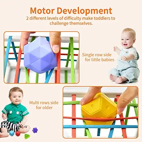AiTuiTui Baby Sensory Montessori Activity Toys for 1 2 Year Old Boy Girl, Early Learning Develop Shape Sorter Cube with Soft Textured Balls for Infants Toddler Birthday or Easter Gifts - 2