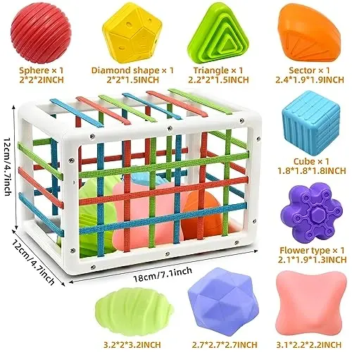 AiTuiTui Baby Sensory Montessori Activity Toys for 1 2 Year Old Boy Girl, Early Learning Develop Shape Sorter Cube with Soft Textured Balls for Infants Toddler Birthday or Easter Gifts - 3
