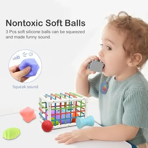 AiTuiTui Baby Sensory Montessori Activity Toys for 1 2 Year Old Boy Girl, Early Learning Develop Shape Sorter Cube with Soft Textured Balls for Infants Toddler Birthday or Easter Gifts - 6