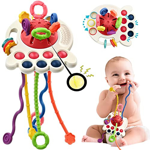 AiTuiTui Sensory Montessori Baby Toys 6 to 12 Months, Toddler Travel Toys for 1 2 Year Old Boy Girl Birthday Gifts, Soft Pull String Fidget Educational Learning Bath Toys for 9 10 18 Months Infant - 1