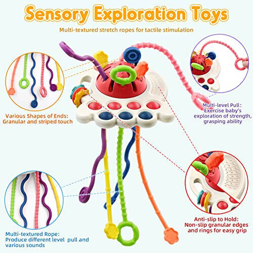 AiTuiTui Sensory Montessori Baby Toys 6 to 12 Months, Toddler Travel Toys for 1 2 Year Old Boy Girl Birthday Gifts, Soft Pull String Fidget Educational Learning Bath Toys for 9 10 18 Months Infant - 2