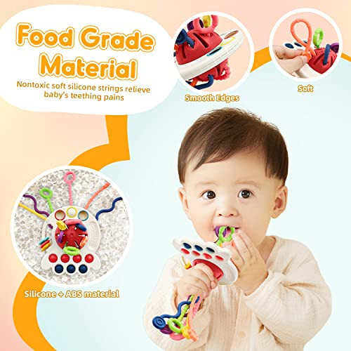 AiTuiTui Sensory Montessori Baby Toys 6 to 12 Months, Toddler Travel Toys for 1 2 Year Old Boy Girl Birthday Gifts, Soft Pull String Fidget Educational Learning Bath Toys for 9 10 18 Months Infant - 3