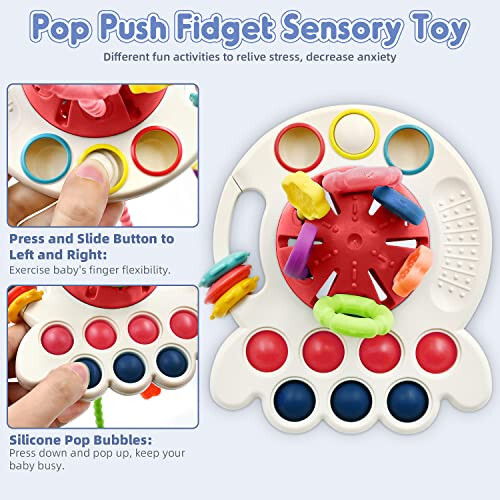 AiTuiTui Sensory Montessori Baby Toys 6 to 12 Months, Toddler Travel Toys for 1 2 Year Old Boy Girl Birthday Gifts, Soft Pull String Fidget Educational Learning Bath Toys for 9 10 18 Months Infant - 4