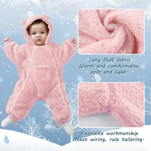 AiWMGL Newborn Baby Bear Onesie Outfit Suit Girls Boys Fleece Jumpsuit Romper Hooded Coat Winter Clothes Outwear Snowsuit - 3