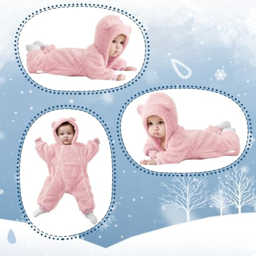 AiWMGL Newborn Baby Bear Onesie Outfit Suit Girls Boys Fleece Jumpsuit Romper Hooded Coat Winter Clothes Outwear Snowsuit - 6