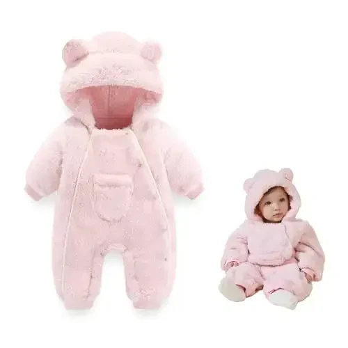 AiWMGL Newborn Baby Bear Onesie Outfit Suit Girls Boys Fleece Jumpsuit Romper Hooded Coat Winter Clothes Outwear Snowsuit - 1