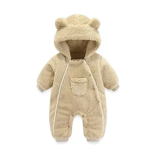 AiWMGL Newborn Baby Bear Outfit Suit Girls Boys Fleece Jumpsuit Romper Hooded Coat Winter Clothes Outwear Snowsuit - AIWMGL