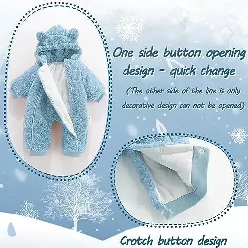 AiWMGL Newborn Baby Bear Outfit Suit Girls Boys Fleece Jumpsuit Romper Hooded Coat Winter Clothes Outwear Snowsuit - 3