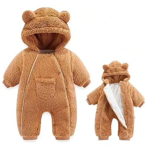AiWMGL Newborn Baby Bear Outfit Suit Girls Boys Fleece Jumpsuit Romper Hooded Coat Winter Clothes Outwear Snowsuit - AIWMGL