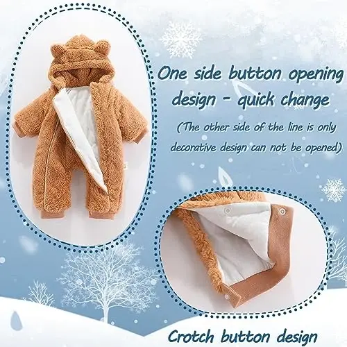 AiWMGL Newborn Baby Bear Outfit Suit Girls Boys Fleece Jumpsuit Romper Hooded Coat Winter Clothes Outwear Snowsuit - 3