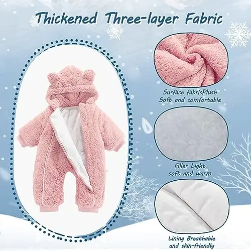 AiWMGL Newborn Baby Bear Outfit Suit Girls Boys Fleece Jumpsuit Romper Hooded Coat Winter Clothes Outwear Snowsuit - 3