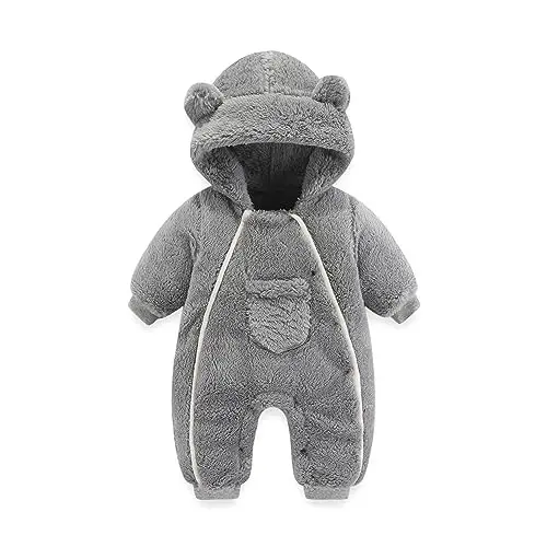 AiWMGL Newborn Baby Bear Outfit Suit Girls Boys Fleece Jumpsuit Romper Hooded Coat Winter Clothes Outwear Snowsuit - AIWMGL
